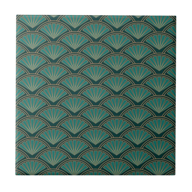 Art Deco style pattern in teal green colour Tile (Front)