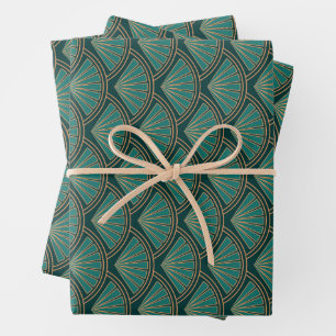 Art Deco style pattern in teal green colour Wrapping Paper Sheet