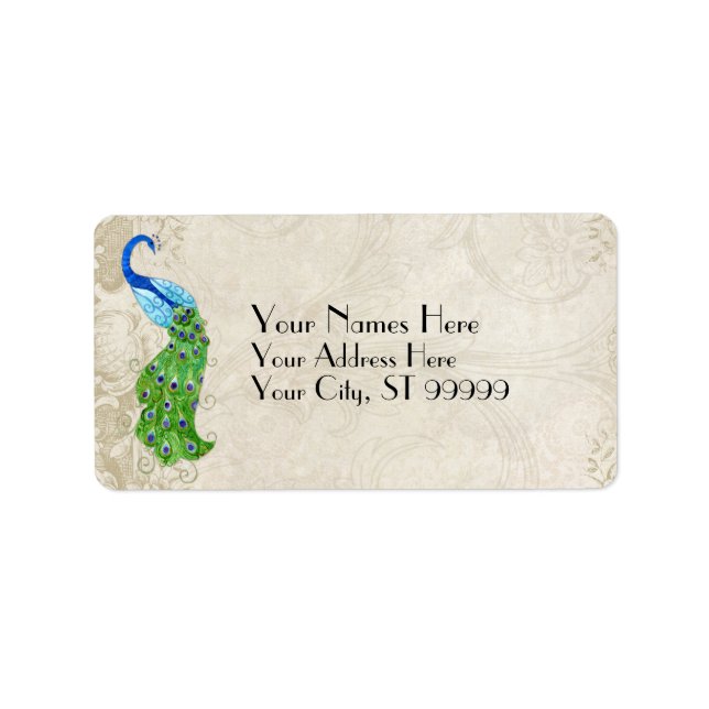 Art Deco Style Peacock Baroque Matching Shipping Label (Front)