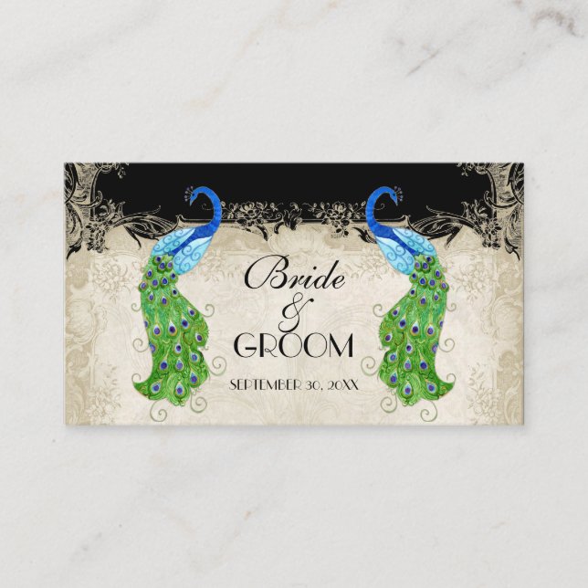 Art Deco Style Peacock Black Table Number Cards (Front)
