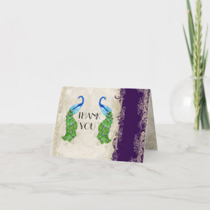 Art Deco Style Peacock Dark Purple Thank You Notes