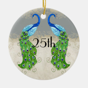 Art Deco Style Peacock Grey Vintage Lace Ceramic Ornament