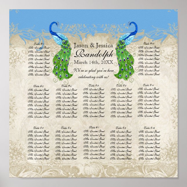 Art Deco Style Peacock Reception Seating Chart (Front)
