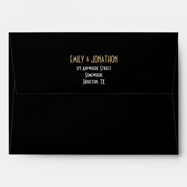 Art Deco Style typography Black Gold name address Envelope (Back (Top Flap))