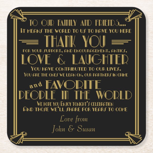 Art deco style wedding favour coaster (Front)