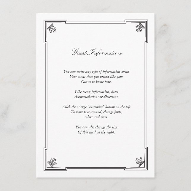 Art Deco Style Wedding Insert Card (Front)