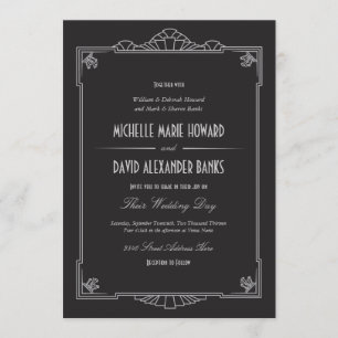 Art Deco Style Wedding Invitation (Silver)