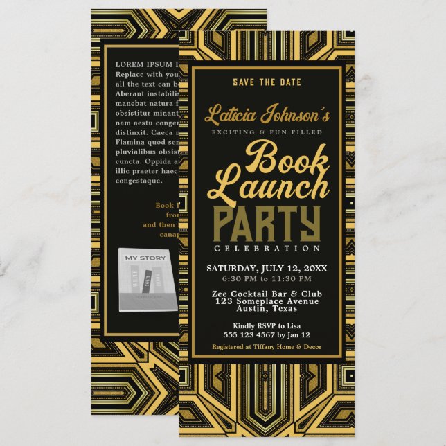 Art Deco Stylish Glam Book Launch Invitation (Front/Back)
