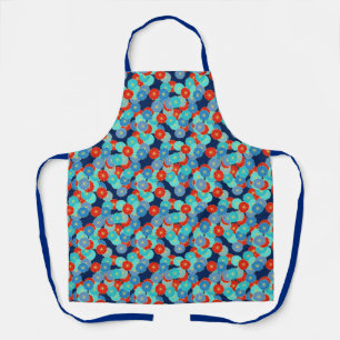 Art Deco Stylized Flowers Blue, Turquoise & Red Apron