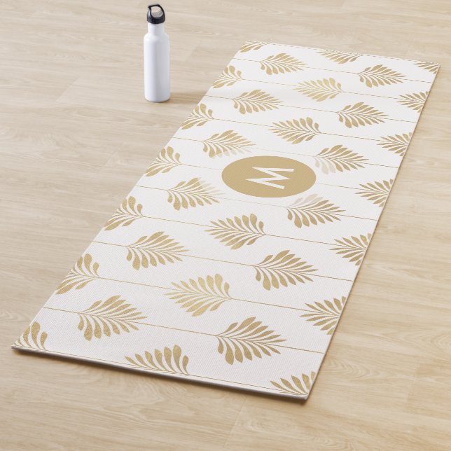 Art-Deco Stylized leafs Pattern Yoga Mat (In Situ)