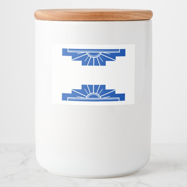 Art deco sun element in dark blue food label (Front)