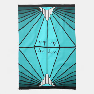 Art deco sun in aqua kitchen towel