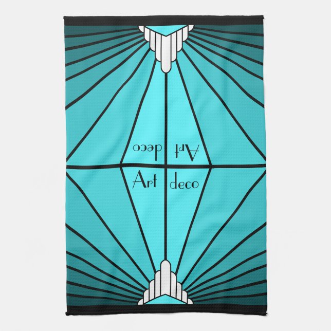 Art deco sun in aqua kitchen towel (Vertical)
