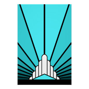 Art deco sun in aqua poster