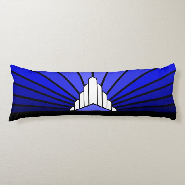 Art deco sun in blue body pillow (Front)