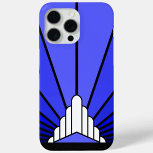 Art deco sun in blue iPhone 15 pro max case