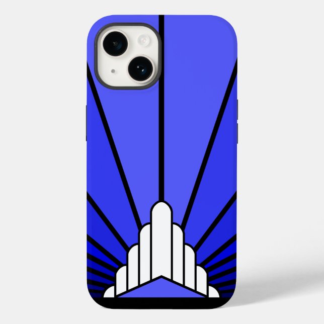 Art deco sun in blue Case-Mate iPhone case (Back)