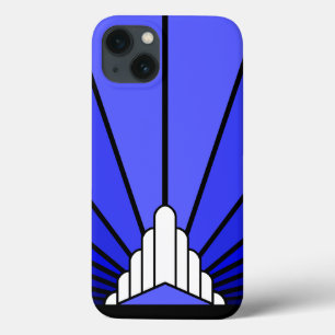 Art deco sun in blue iPhone 13 case