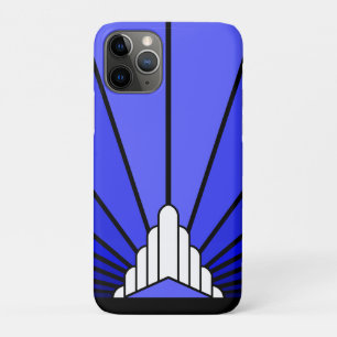 Art deco sun in blue iPhone 11 pro case