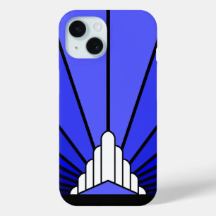 Art deco sun in blue iPhone 15 case