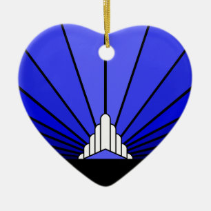 Art deco sun in blue ceramic ornament