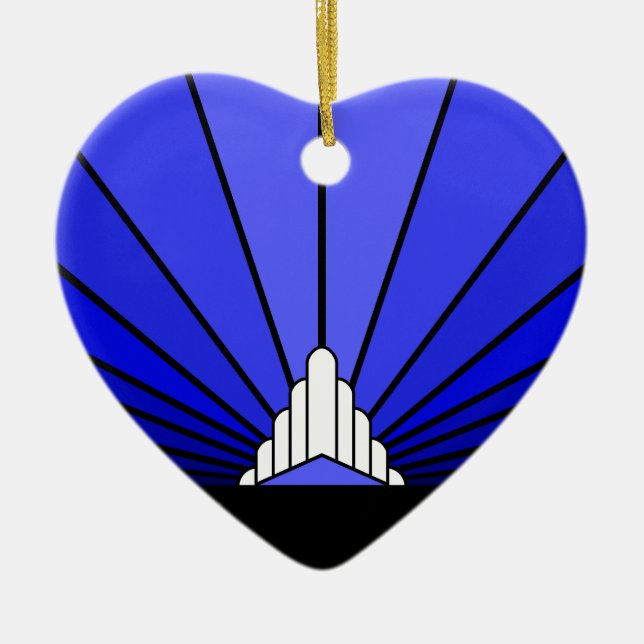 Art deco sun in blue ceramic ornament (Front)