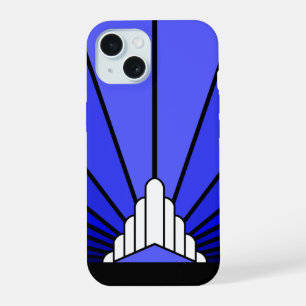 Art deco sun in blue iPhone 15 case
