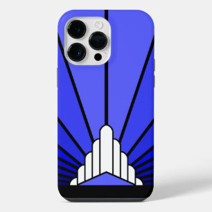 Art deco sun in blue iPhone 14 pro max case