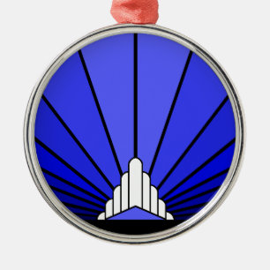 Art deco sun in blue metal ornament