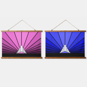 Art deco sun in blue & pink hanging tapestry