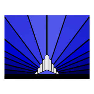 Art deco sun in blue poster