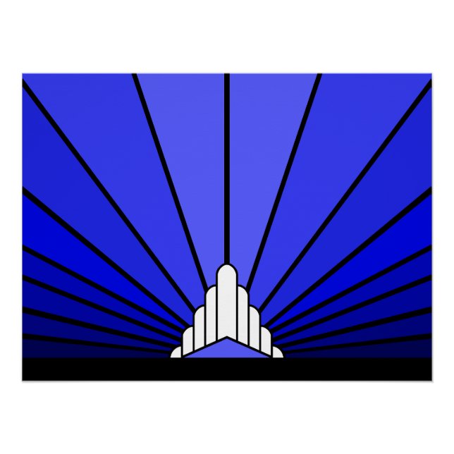 Art deco sun in blue poster (Front)