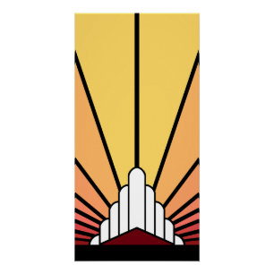 Art deco sun in dawn poster