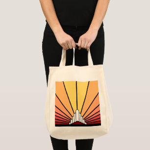 Art deco sun in dawn tote bag