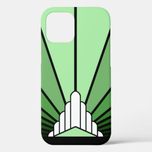 Art deco sun in green iPhone 12 pro case