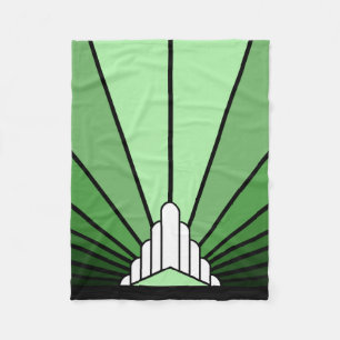Art deco sun in green Fleece Blanket