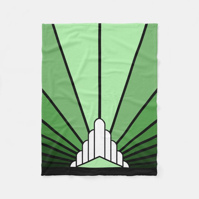 Art deco sun in green Fleece Blanket (Front)