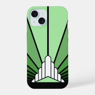 Art deco sun in green iPhone 15 case