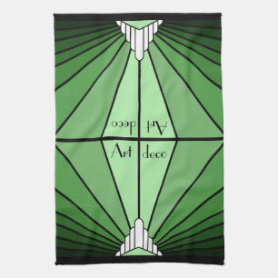 Art deco sun in green kitchen towel