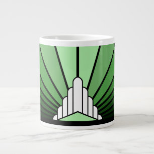 Art deco sun in green large coffee mug