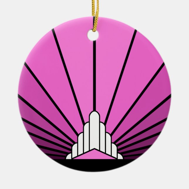 Art deco sun in pink ceramic ornament (Front)