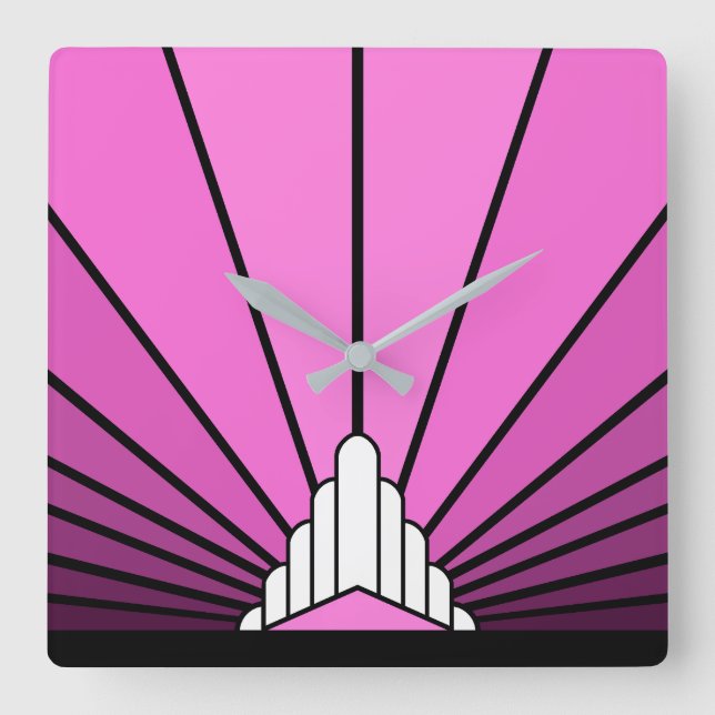 Art deco sun in pink square wall clock (Front)