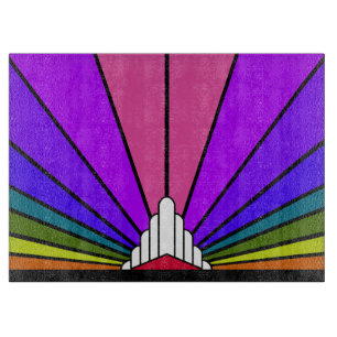 Art deco sun in rainbow cutting board