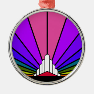 Art deco sun in rainbow metal ornament