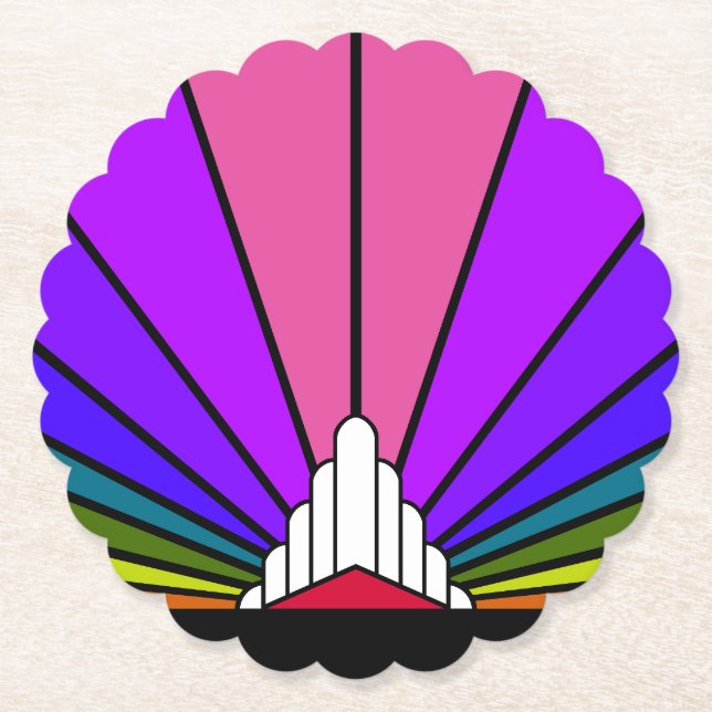 Art deco sun in rainbow paper coaster (Front)