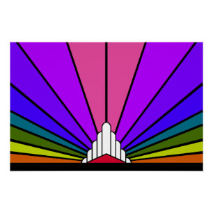 Art deco sun in rainbow poster