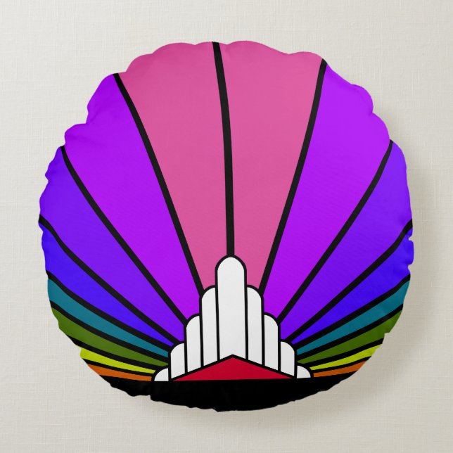Art deco sun in rainbow round pillow (Front)