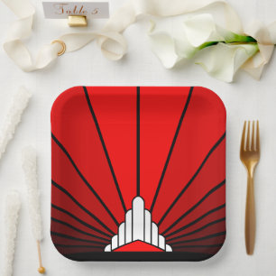 Art deco sun in red paper plate