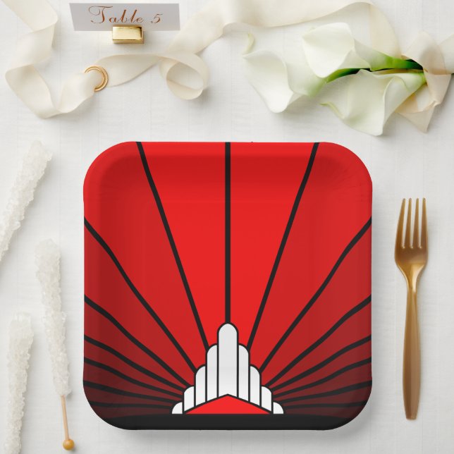 Art deco sun in red paper plate (Wedding)