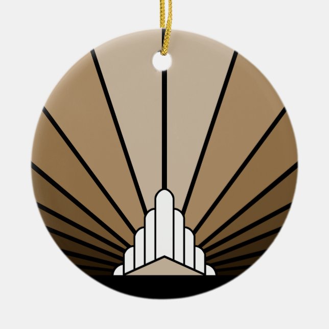 Art deco sun in tan ceramic ornament (Front)
